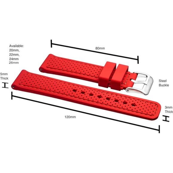 Sporty Premium Soft Silicone Adjustable Watch Band - Replacement Rubber Red main image 7